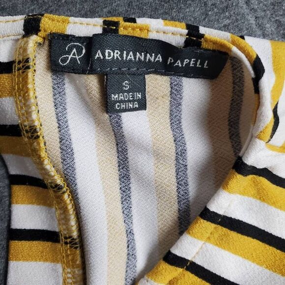 Adrianna Papell Mustard Yellow Striped Blouse S Long Sleeve Career Top - Picture 5 of 6